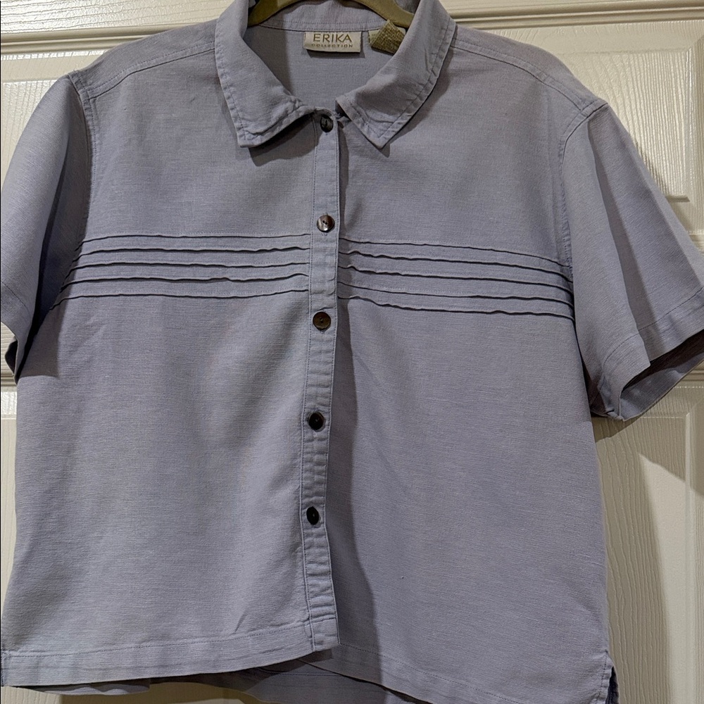 Erika Short-Sleeve Button Front Top in Soft Lavender